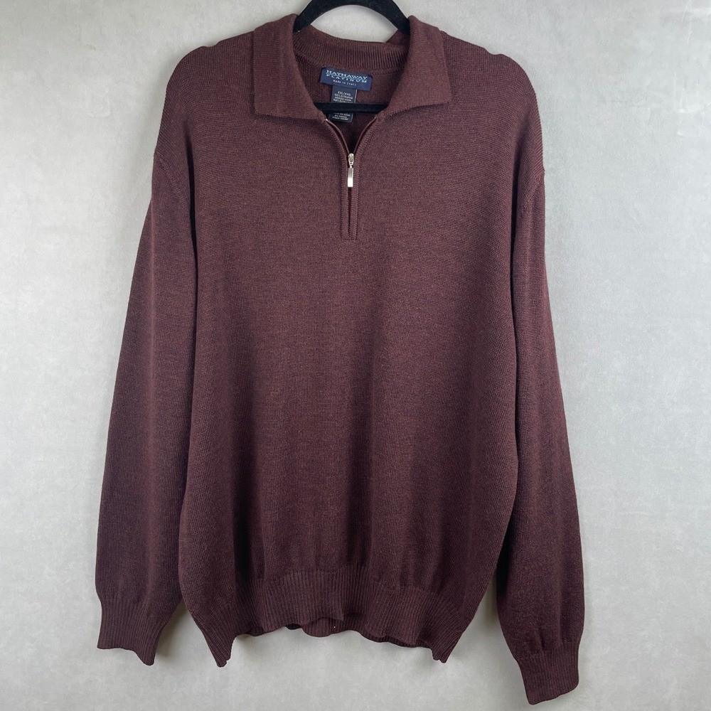 Hathaway Platinum XXL Extra Fine Merino Wool 1/4 Zip Sweater Burgundy Italy Read